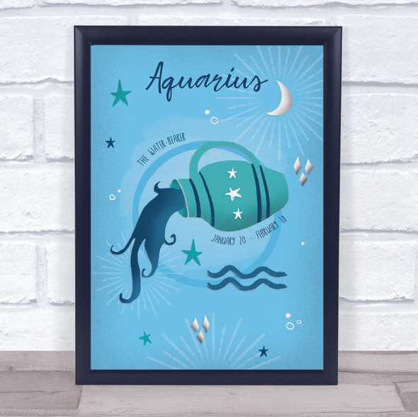 Aquarius Zodiac Star Sign Symbol Cyan Blue Wall Art Print
