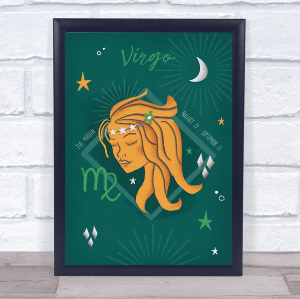 Virgo Zodiac Star Sign Symbol Green Wall Art Print