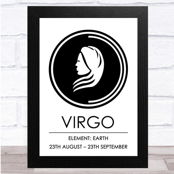 Zodiac Star Sign White & Black Element Virgo Wall Art Print