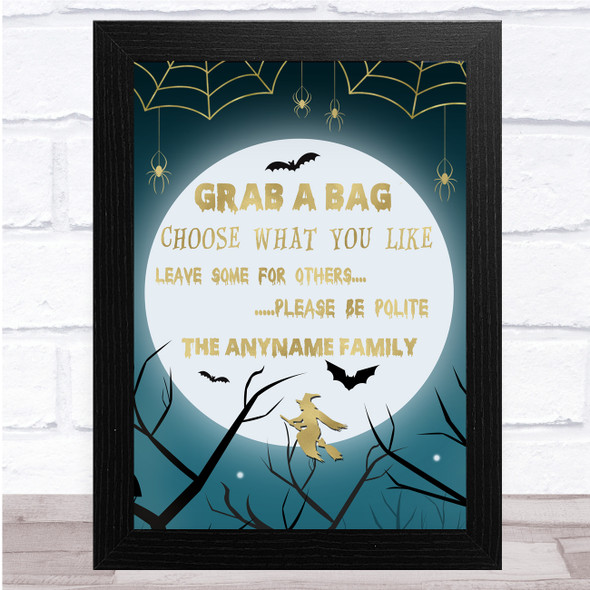 Witch Gold Moon Spider Web Grab A Bag Wall Art Print