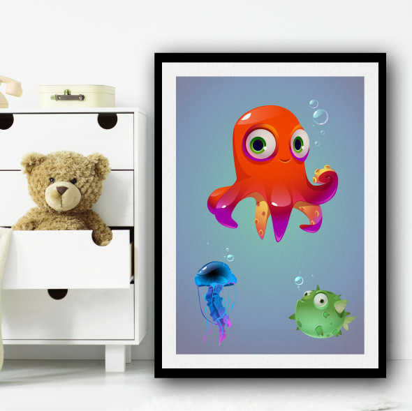 Octopus Fish And Friends Animation Wall Art Print