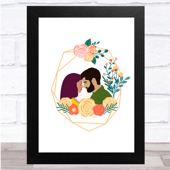 Couple Pink & Peach Floral Graphic Wall Art Print