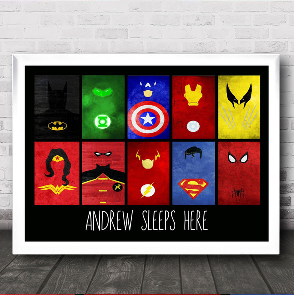 Superhero's Avengers And Dc Any Name Personalised Wall Art Print
