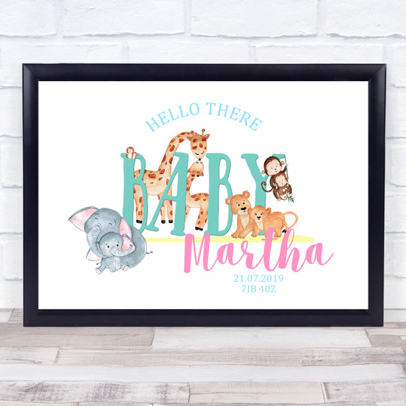 Watercolour Animals Landscape Hello There Personalised Wall Art Print