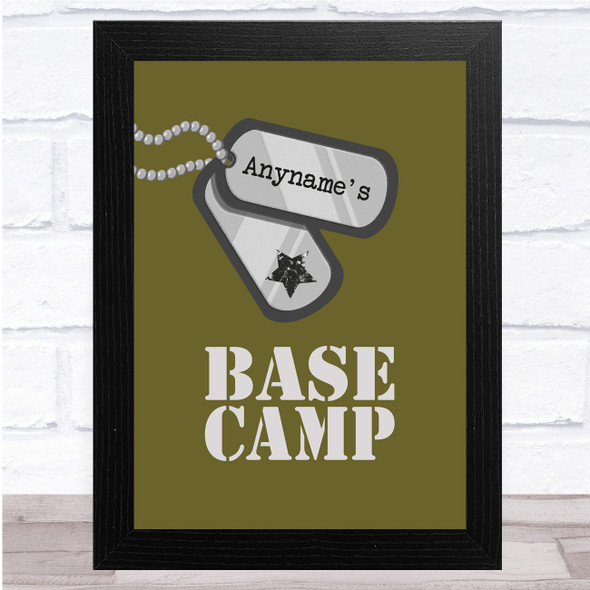 Army Base Camp Camo Dog Tag Any Name Personalised Wall Art Print
