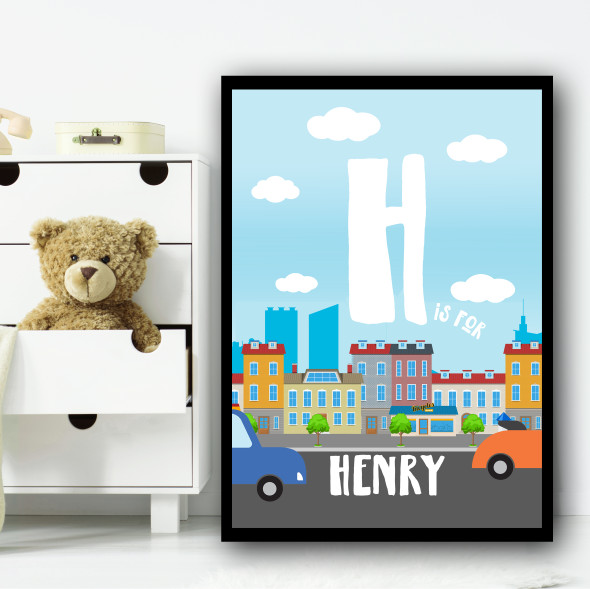 City And Cars Colourful Any Initial Any Name Personalised Wall Art Print