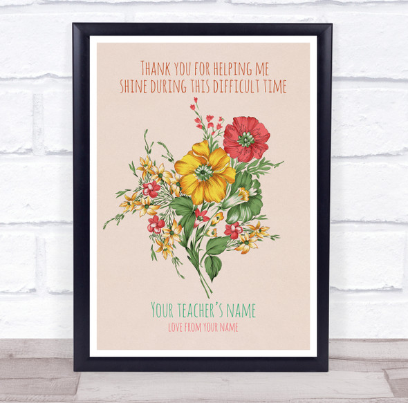 Thank You For Helping Me Shine Watercolour Flowers Personalised Wall Art Print