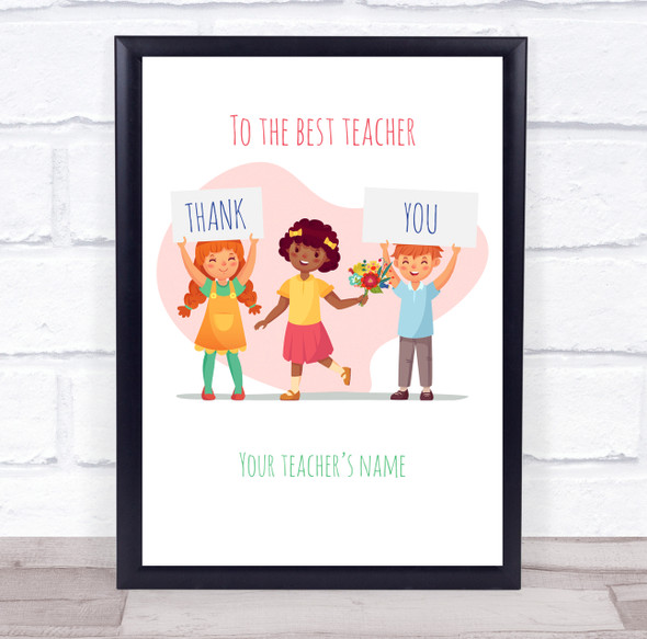 Best Teacher Thank You Cartoon Colourful Children Personalised Wall Art Print