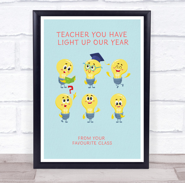 Lit Up Our Year Cartoon Bulbs Favourite Class Personalised Wall Art Print