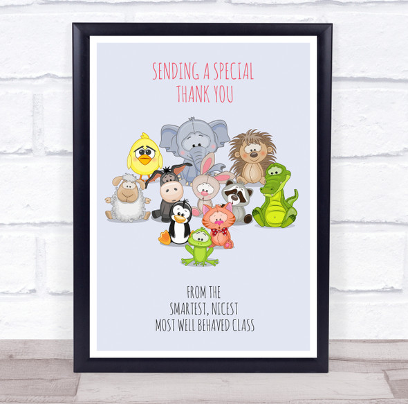 Classroom A Special Thank You Cartoon Animals Personalised Wall Art Print