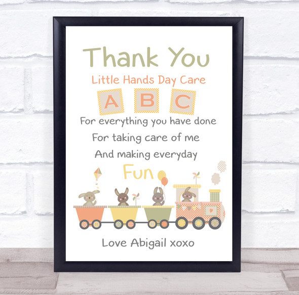 Cute Baby Animals ABC Thank You Nursery Personalised Wall Art Print