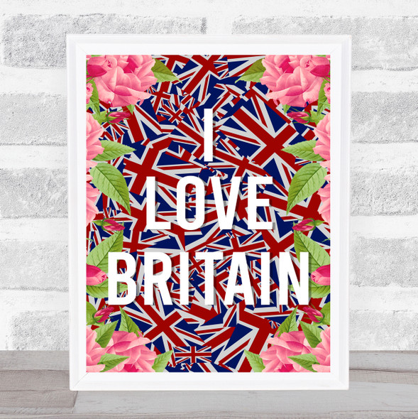 I Love Britain Pink Floral And Multiple Ku Flags Wall Art Print