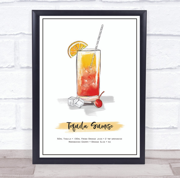 Tequila Sunrise Watercolour Cocktail Wall Art Print