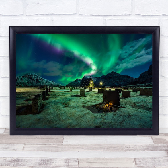 Aurora Borealis Northern Lights Sky Green Graveyard Wall Art Print