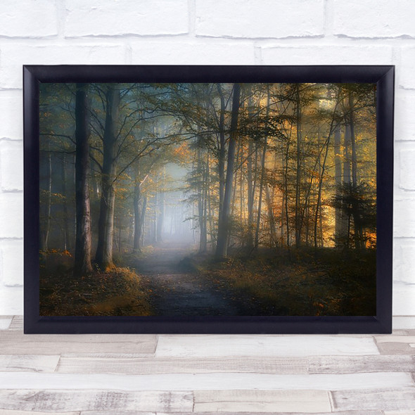 Autumn Symphony Forest Fall Fog Mist Haze Trail Path Wall Art Print