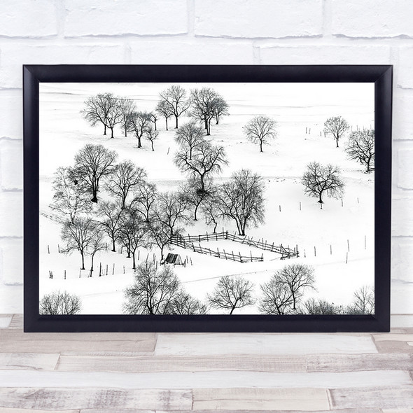 Bashang Winter China Snow Farmhouse Paddock Fence Farm Farming Wall Art Print