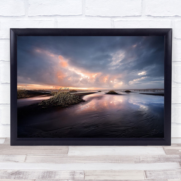 Black Sand Sea Iceland Sunset Sands Jokulsarlon Stokksnes Beach Wall Art Print