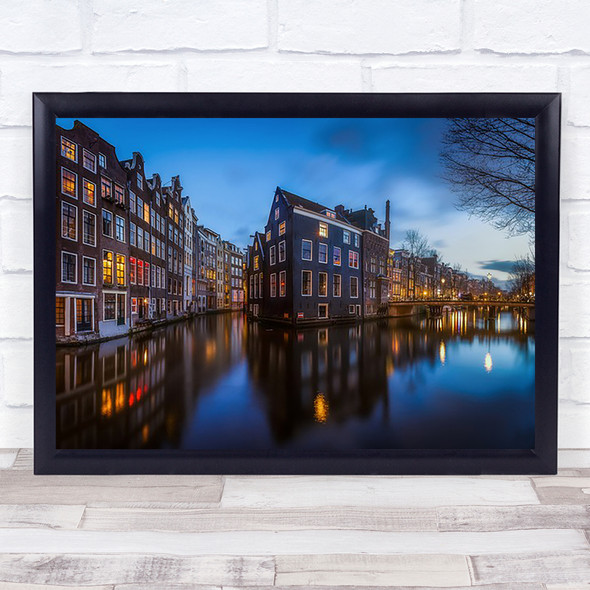 Blue Amsterdam Canals Houses City Urban Amstel Travel Wall Art Print