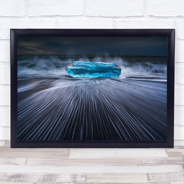 Blue Diamond Seascape Iceland Ice Beach Cloud Sky Water Fog Wall Art Print