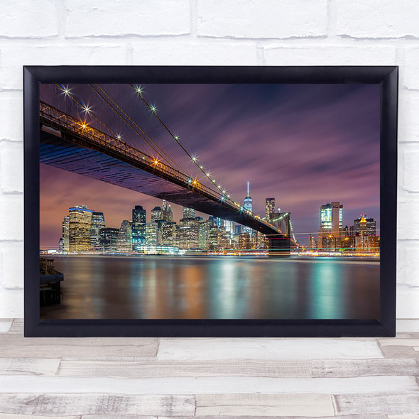 Brooklyn Bridge At Night NYC Manhattan Travel Tourism Wall Art Print