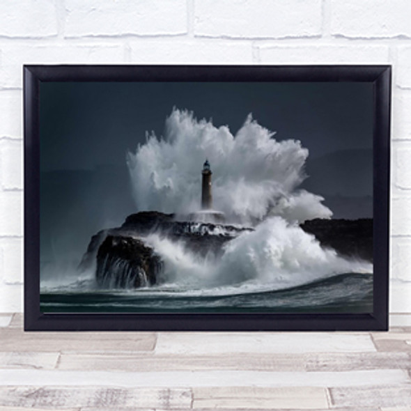 Comb Island Wave Foam Lighthouse Explosion Santander Cantabria Spain Art Print