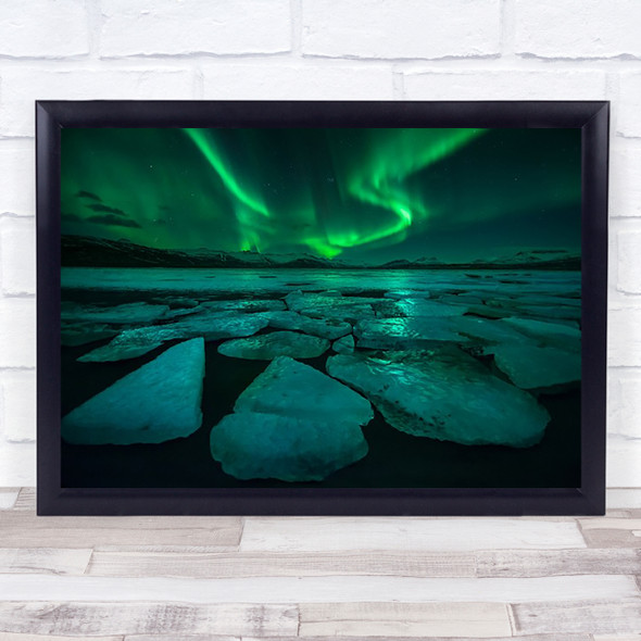 Cool Iceland Sky Green Ground Mountains Mountain Clouds Light Wall Art Print