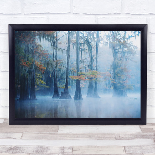 Foggy Swamp Morning Water Forest Trees Reflection Wall Art Print