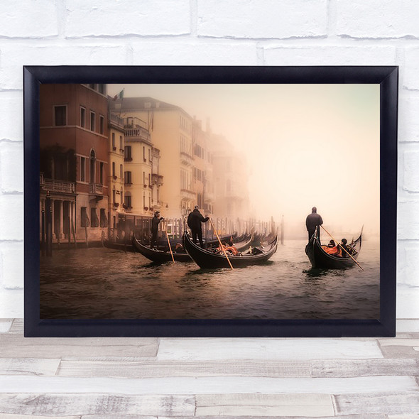foggy Venice Gondola Gondolas Italy Water River Canal Oarsmen Wall Art Print