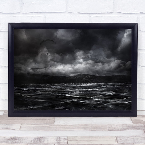 Free As A Bird Blacka Whie Paragliding Sky Voss Norway Wall Art Print