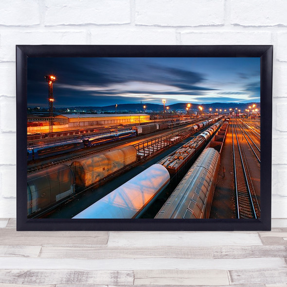 Freight Station Night Perspective Transportation Train Wall Art Print