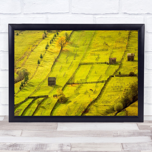 Geometric Sadova Romania Autumn Green Countryside Rural Farm Wall Art Print