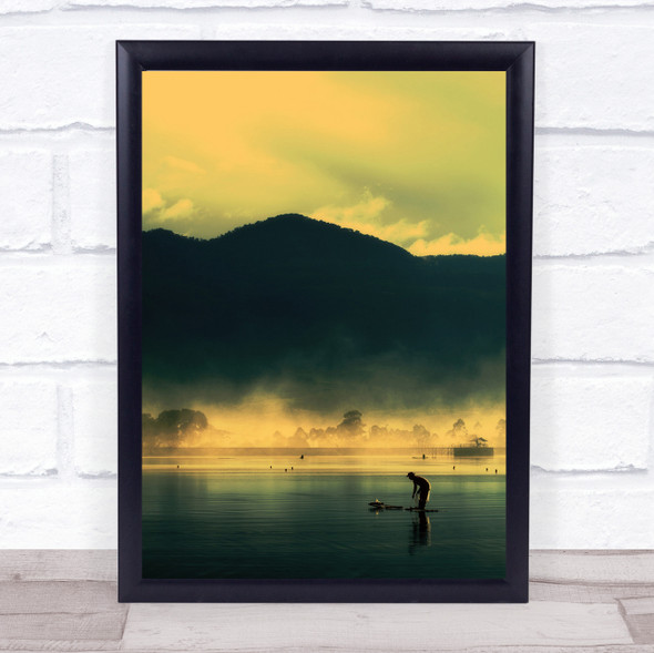 Good Morning Fishing Fisherman Dawn Sunrise Fog Mist Haze Wall Art Print