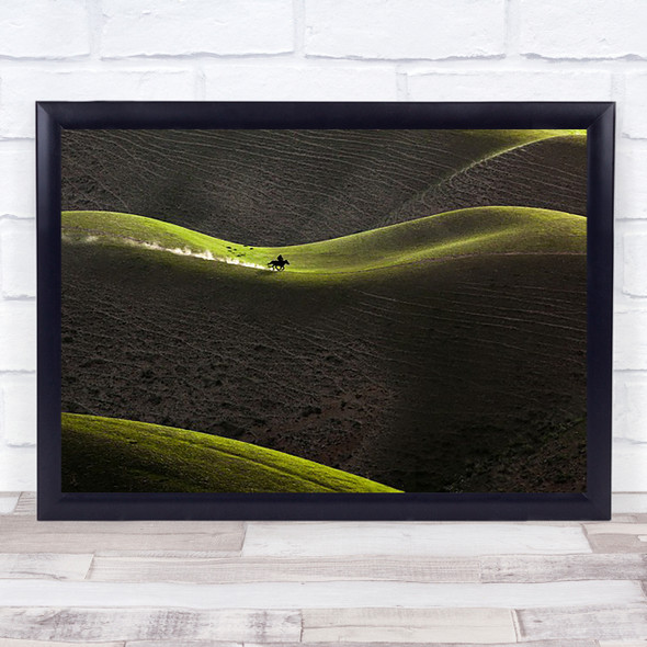 Green hills shadow horse riding Wall Art Print