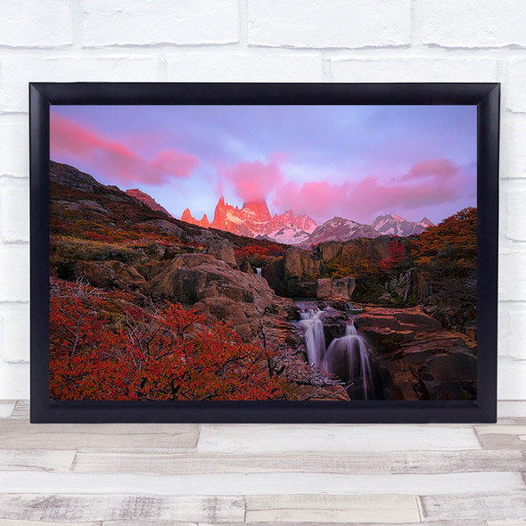Heaven On Earth Argentina Patagonia Waterfall Red Fitz Roy Mount Wall Art Print