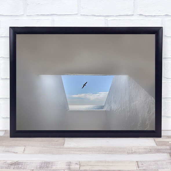 hope Seagull Sea Window Ibiza Blue White Travel Spain Wall Art Print