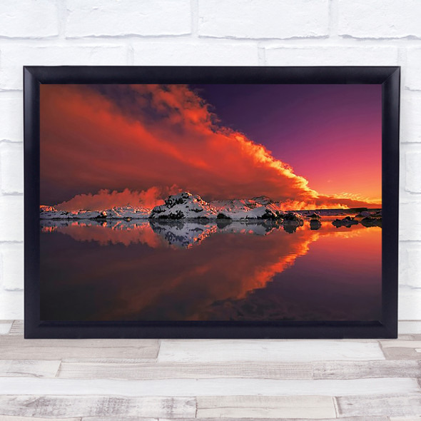 Ice A Fire Nature Sky Clouds Sunset Iceland Reflection Snow Wall Art Print