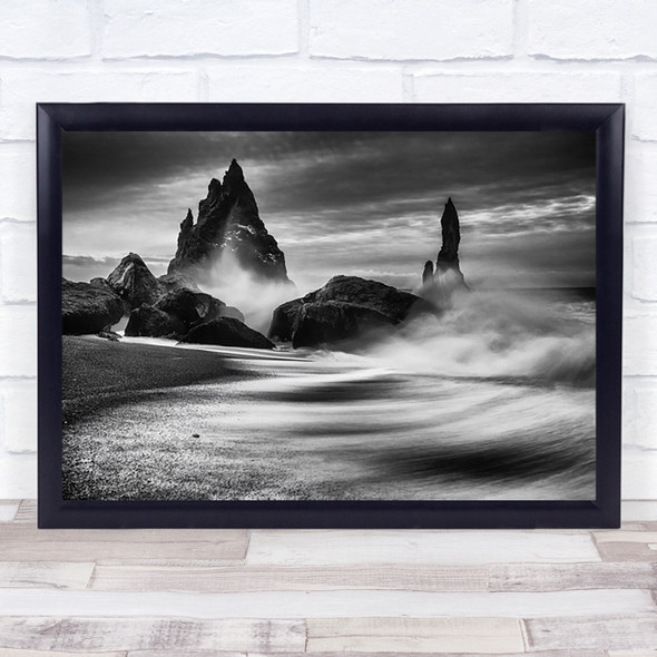 Iceland Rocks Vik Reynisdrangar Storm Beach Wave Water Wall Art Print