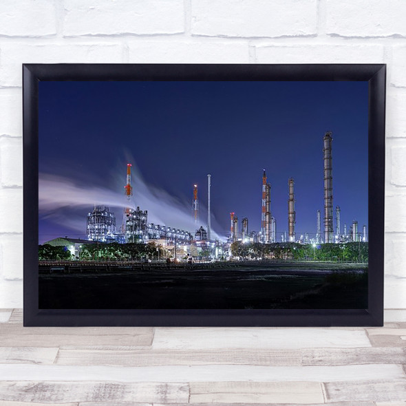 Industrial Chimneys Night Factory Asia Japan Pollution Wall Art Print