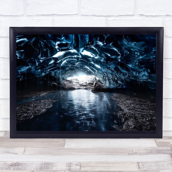 Into The Blue Ice Cave Melting Melt Raining Water Wall Art Print