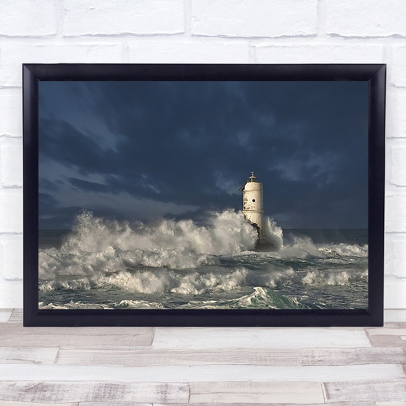 Italy Sardinia Wave Waves Splash Spray Tower Lighthouse Wall Art Print