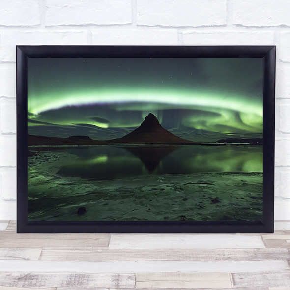 Kirkjufell Aurora Borealis Iceland Mountain Snow Ice Frozen Snaefell Art Print