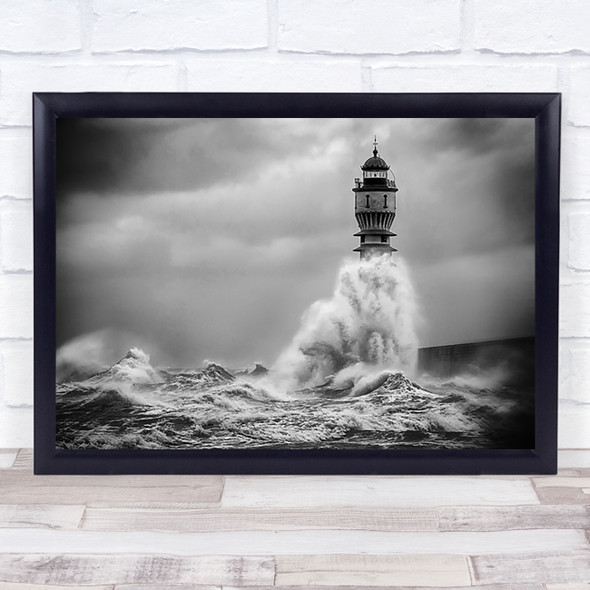 La vague Wave Waves Crash Lighthouse Sea Ocean Tower Spire Wall Art Print