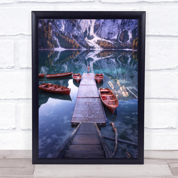 Lago Di Braies Dolomites Mountains Reflection Pragser Wall Art Print