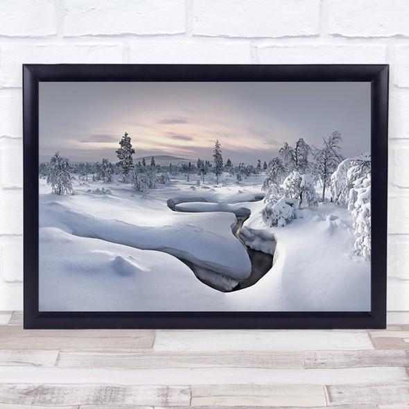 Lapland Finland No words Winter Snow Cold Stream Trees Wall Art Print