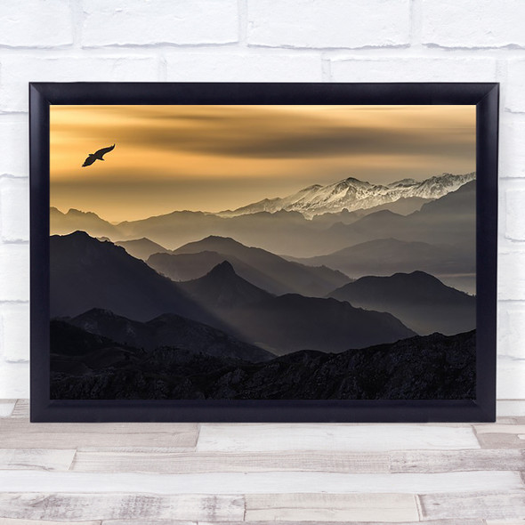 Layers Mountains Spain Asturias Dawn Light Mist Fog Vulture Bird Wall Art Print