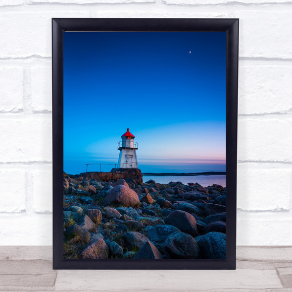 Lighthouse Lake Water Sunset Seascape Hvaler Islands Norway Rock Wall Art Print