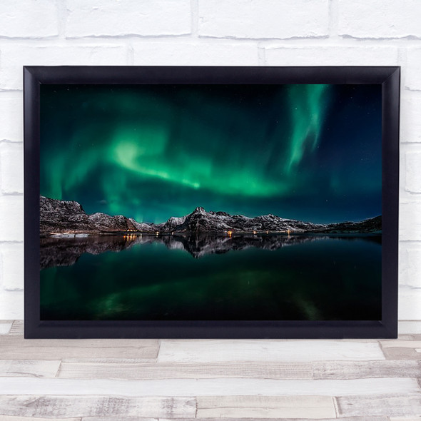 Lofoten Aurora Reflection Night Borealis Northern Light Mountain Art Print