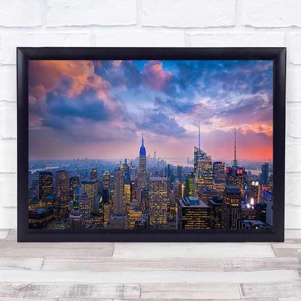 Manhattan New York Night Pastel Colours Skyline Cityscape Art Print