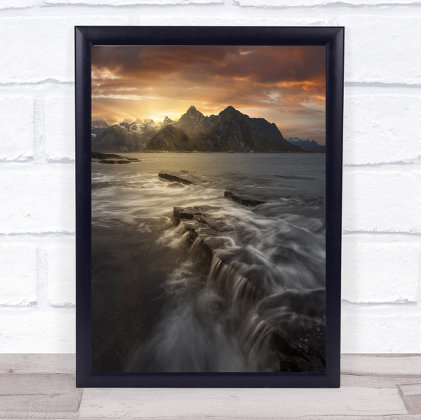 Midnight Sun Travel Mountains Rhino Aurora Rocks Volcanic Seascape Art Print