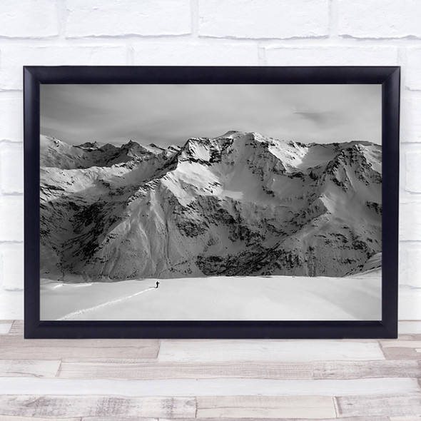 Mountain Person Lonely Alone Small Winter Snow Tiny Wall Art Print